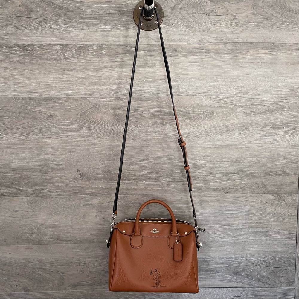 Coach Brown Leather Satchel with Black Adjustable Strap